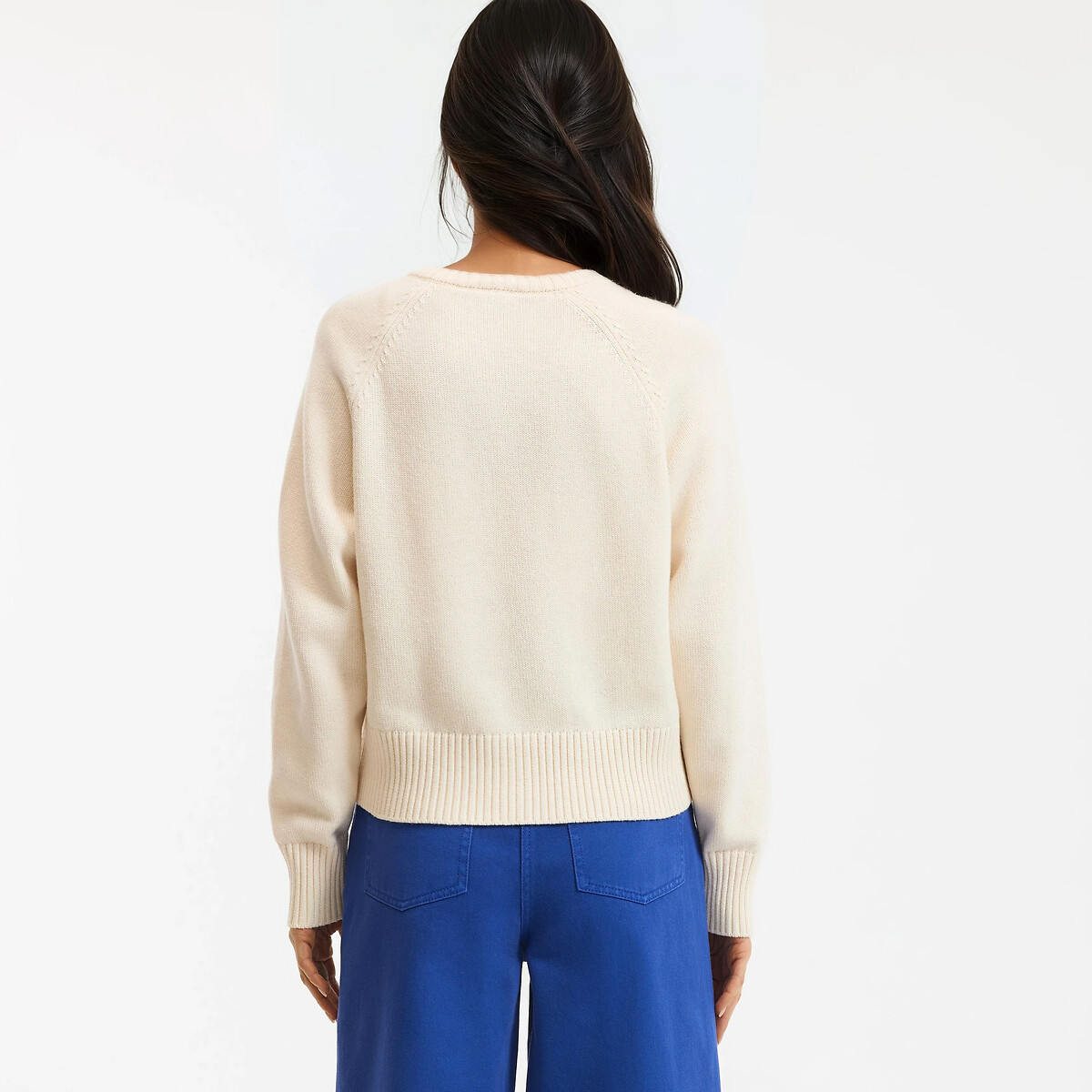 Cardigan court, col rond, en laine et coton mélangés, boutonné beige, LA REDOUTE COLLECTIONS