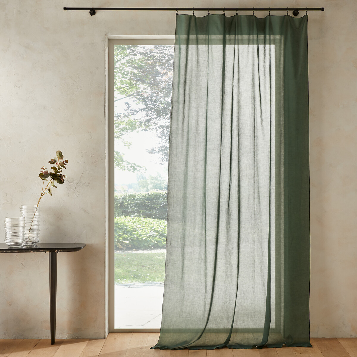 Voilage voile de coton lavé, HALKA vert sapin, AM.PM