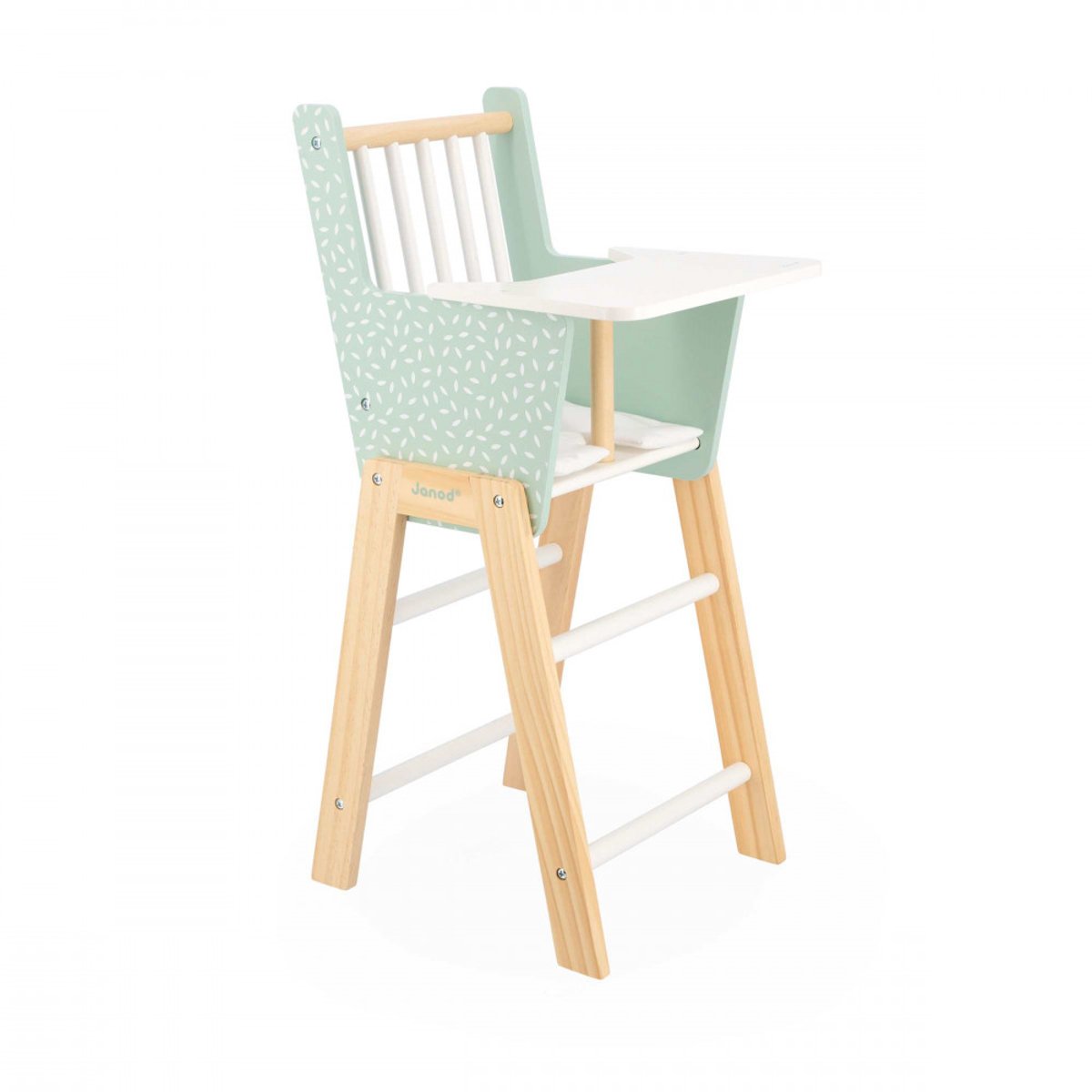 Chaise haute en bois Zen pour poupée vert d'eau, blanc, bois, JANOD