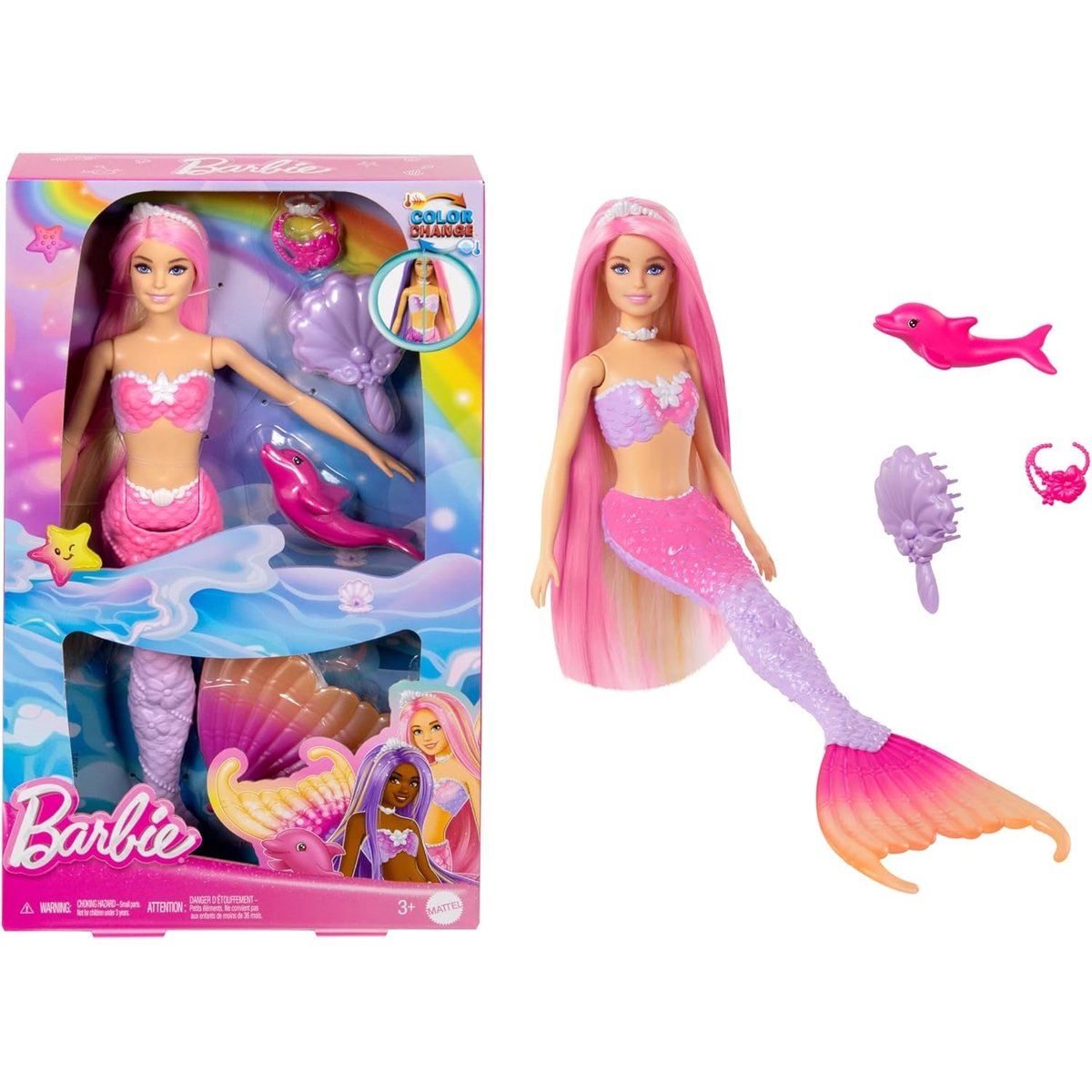 Barbie - Poupée sirène rose, MATTEL