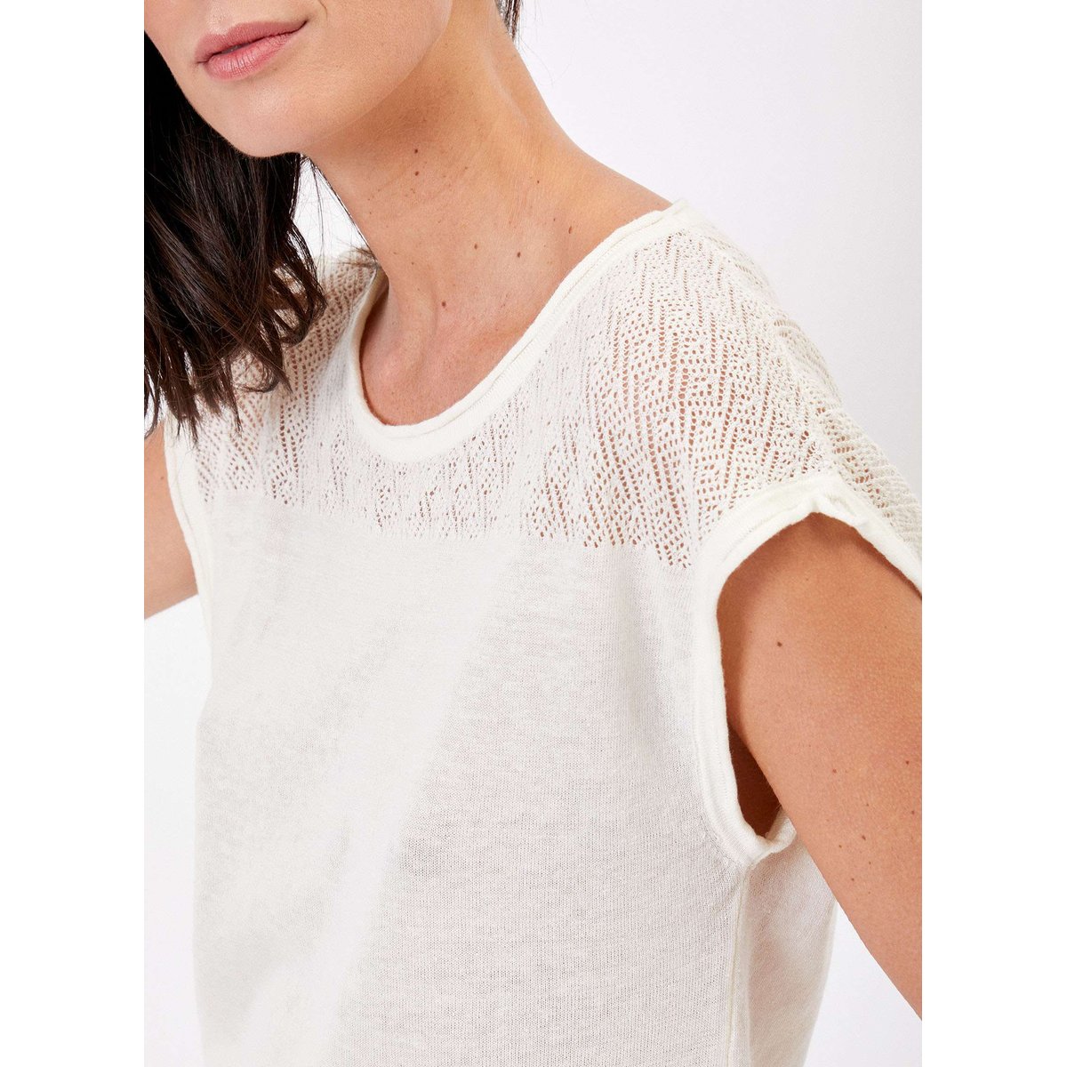 Top coton uni ajouré maille MANTRAS blanc, LA FIANCÉE