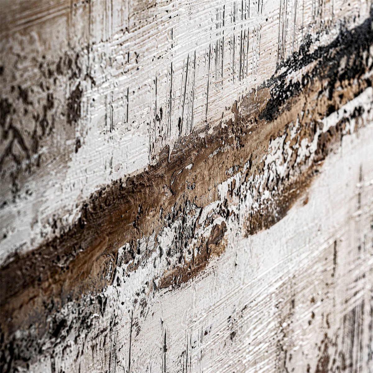 Tableau abstrait sur toile, Cadre bois de pin marron nuances beige clair, RECOLLECTION