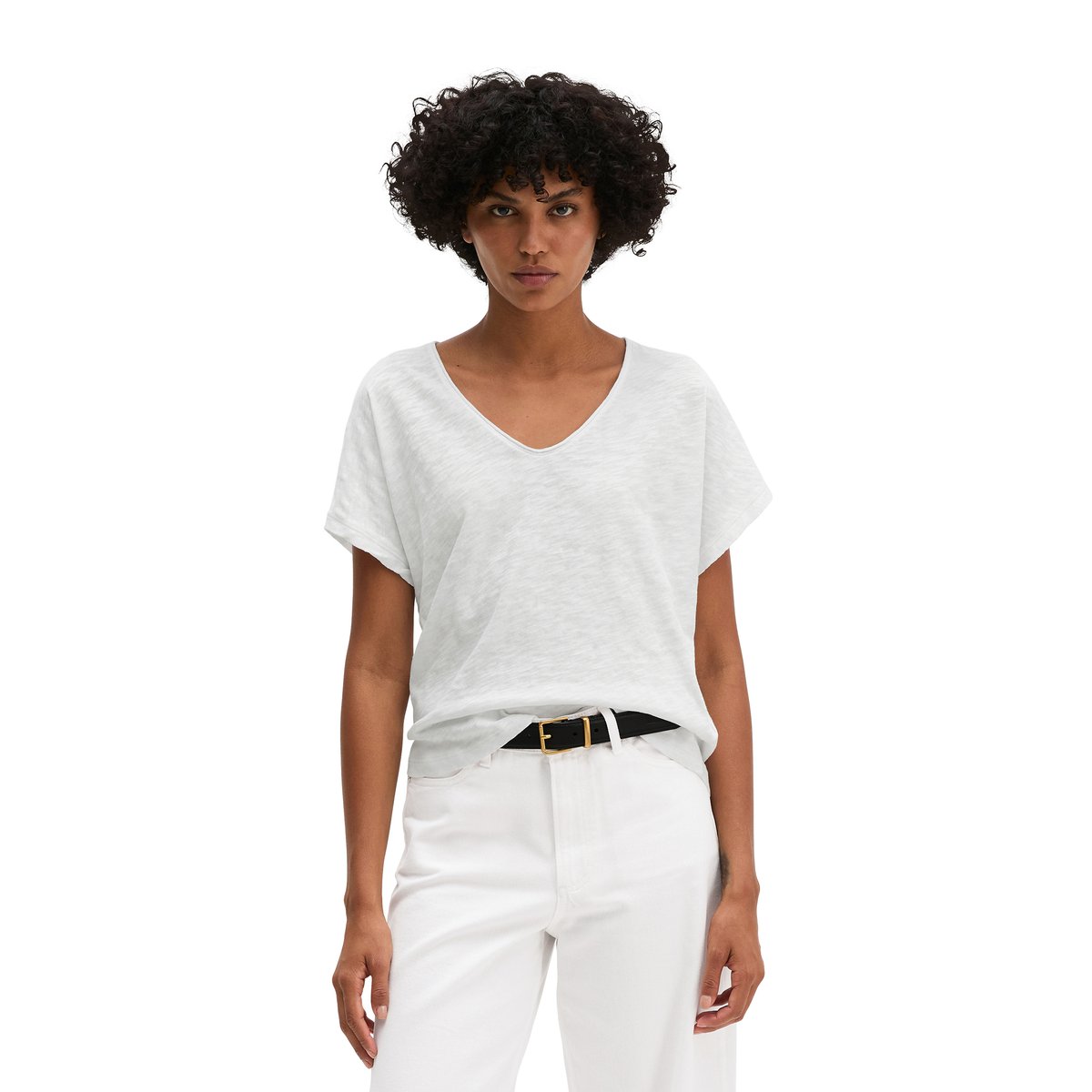 T-shirt loose en jersey slub blanc, MARC O'POLO