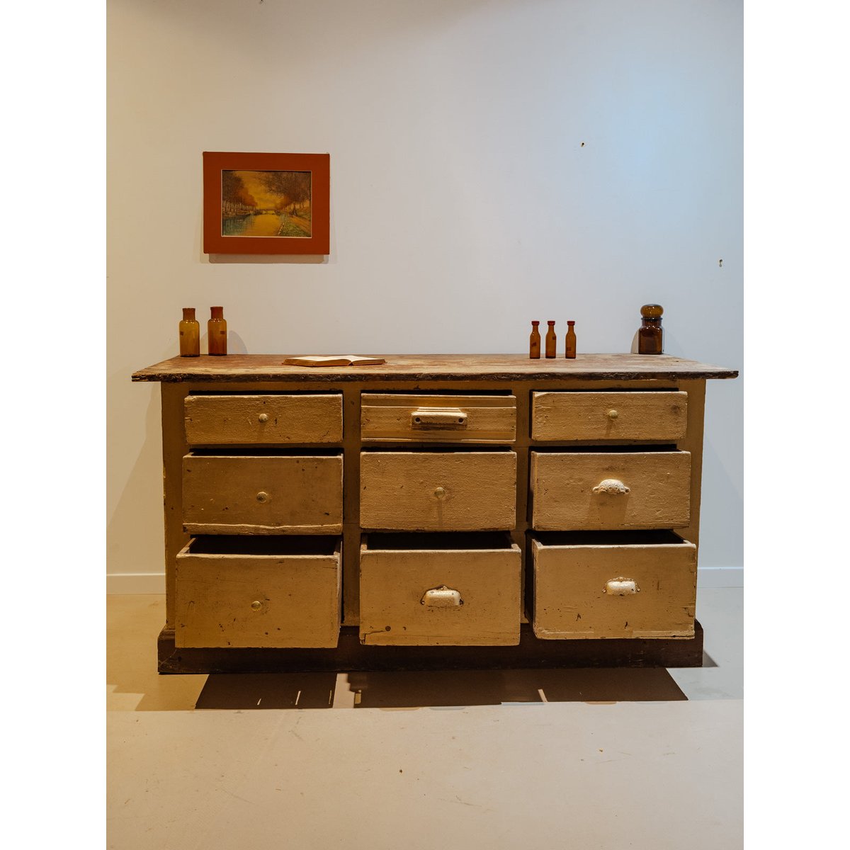 Meuble de métier en bois beige Fernand N°339 - Bon état bois foncé, DEBONGOUT