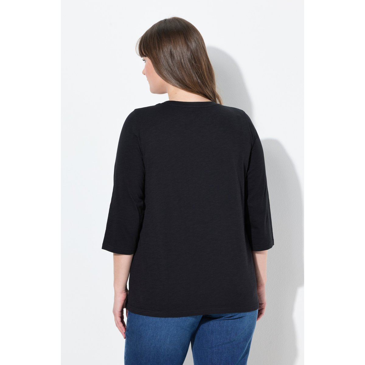 T-shirt à col rond et manches 3/4 noir, ULLA POPKEN