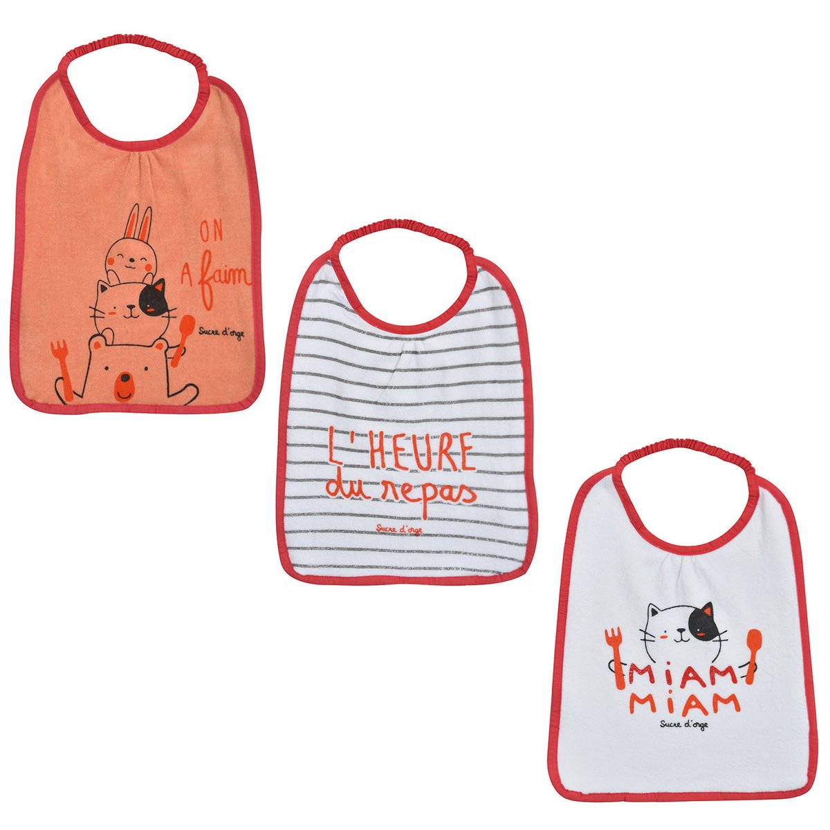 Lot de 3 bavoirs elastiques demetrio rose, SUCRE D'ORGE
