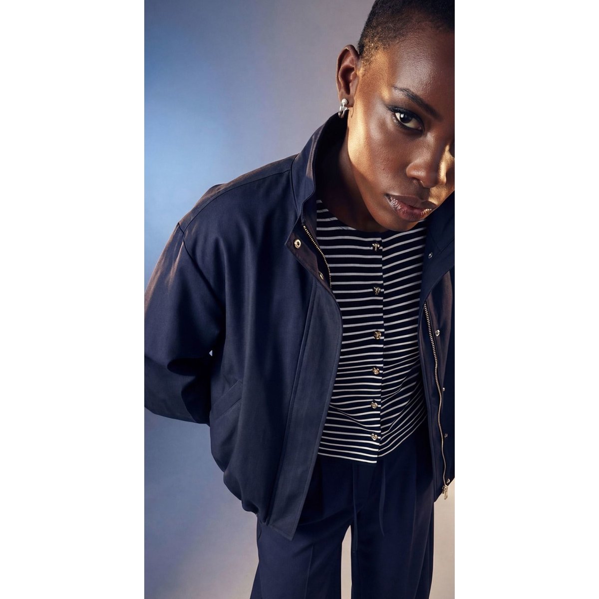 Veste molletonnée à patte de boutonnage dark bluecream, ZERO