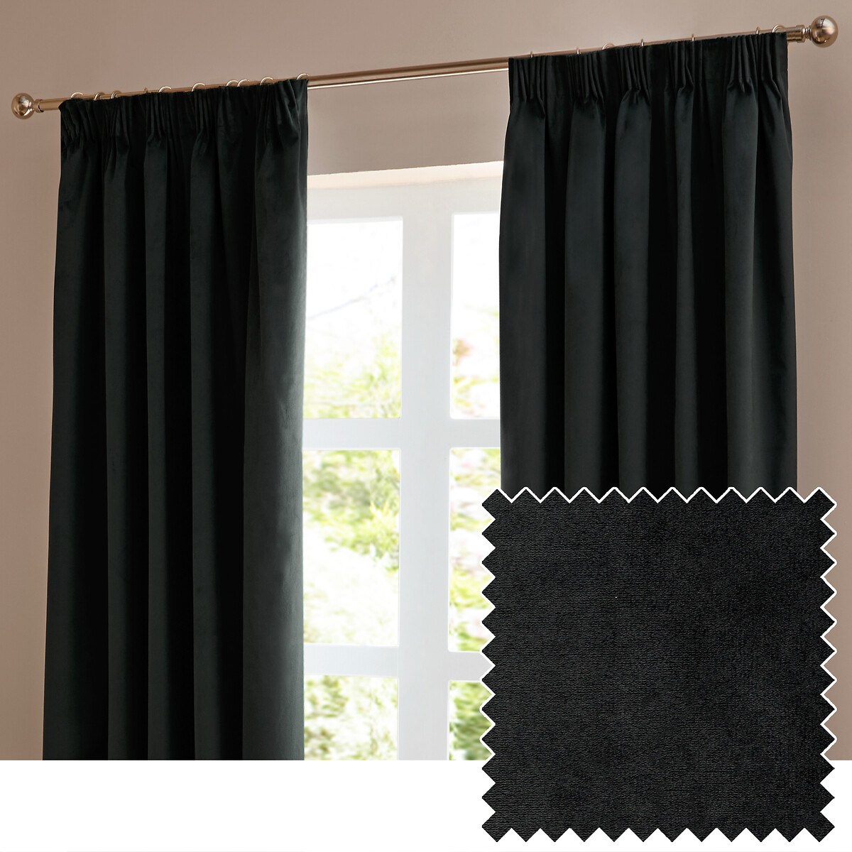 The Ultimate Velvet Blackout Pencil Pleat Curtains black, FURN.
