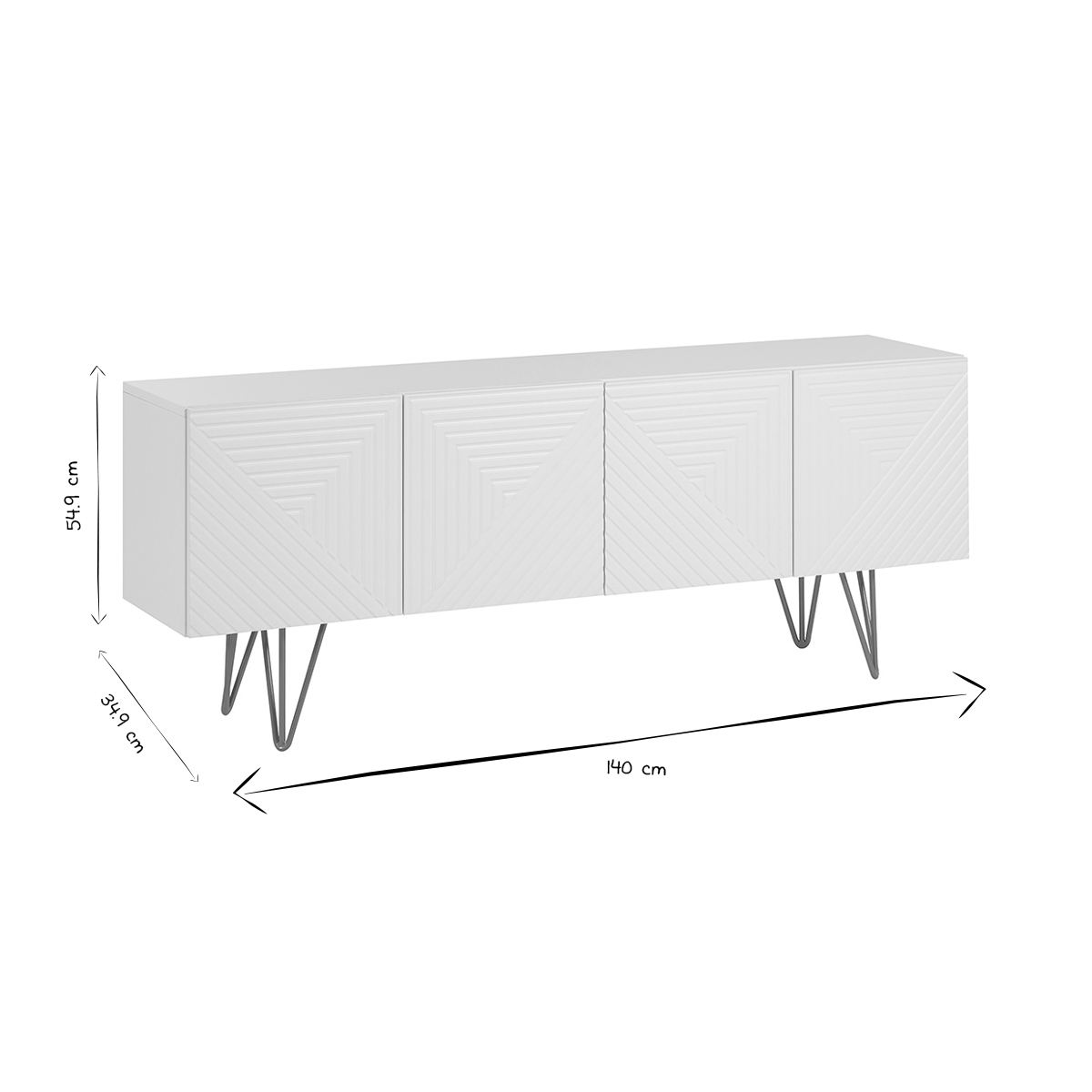 Meuble TV design gravé L140 cm OZEN blanc, MILIBOO