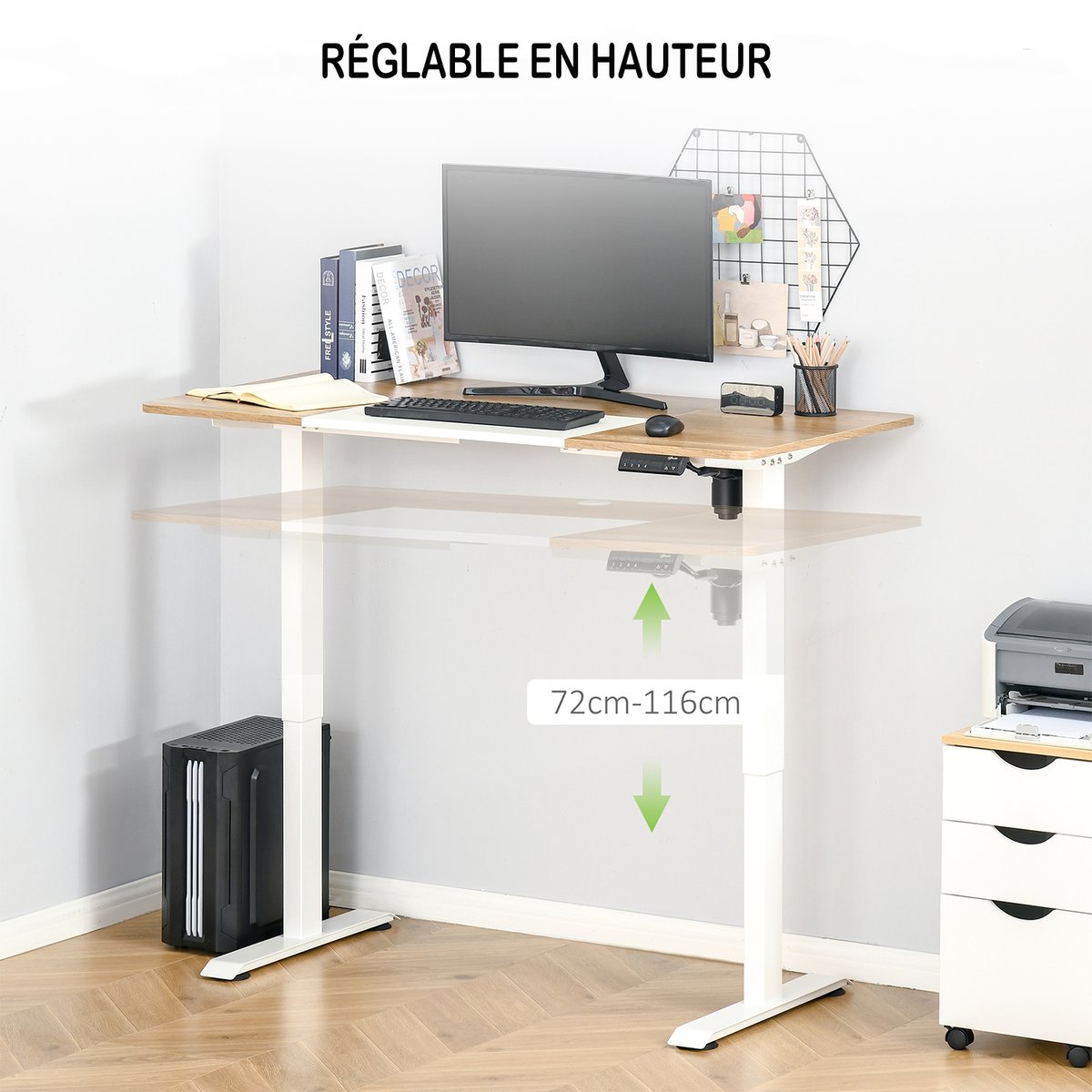 Bureau réglable en hauteur, GRANTA chêne, MEUBLES COSY