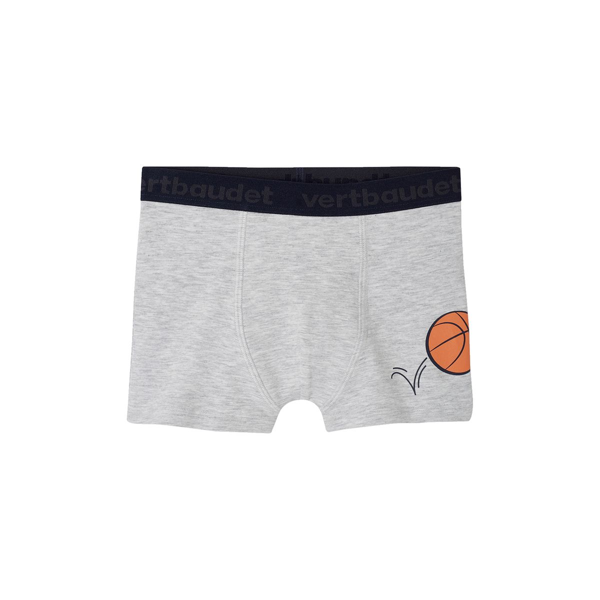 Lot de 5 boxers stretch basket en coton bio gris chiné, VERTBAUDET