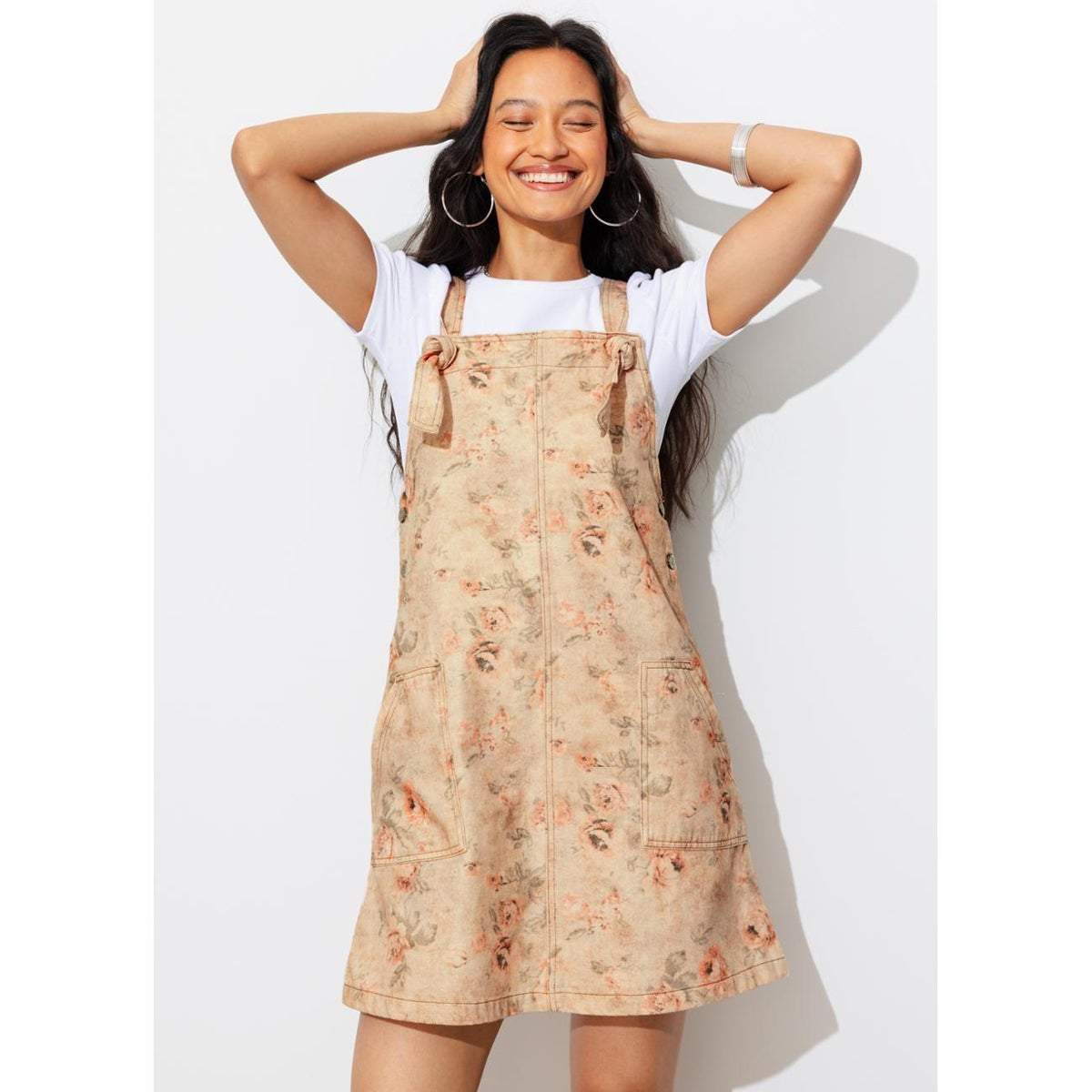 Robe salopette fleurie imprimé écru, PROMOD