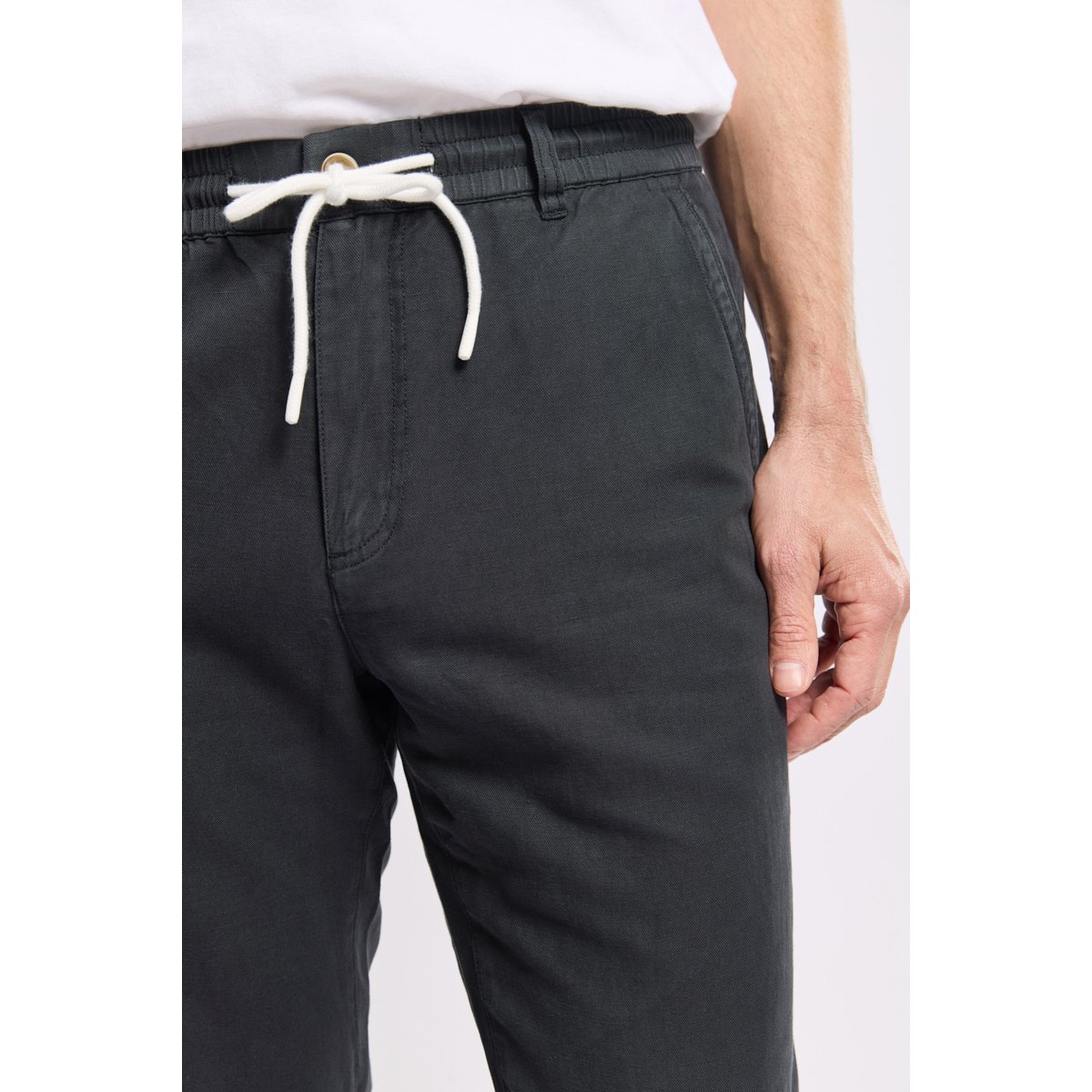 Pantalon taille élastique DOMINO en lin et coton pour homme navy, BERMUDES