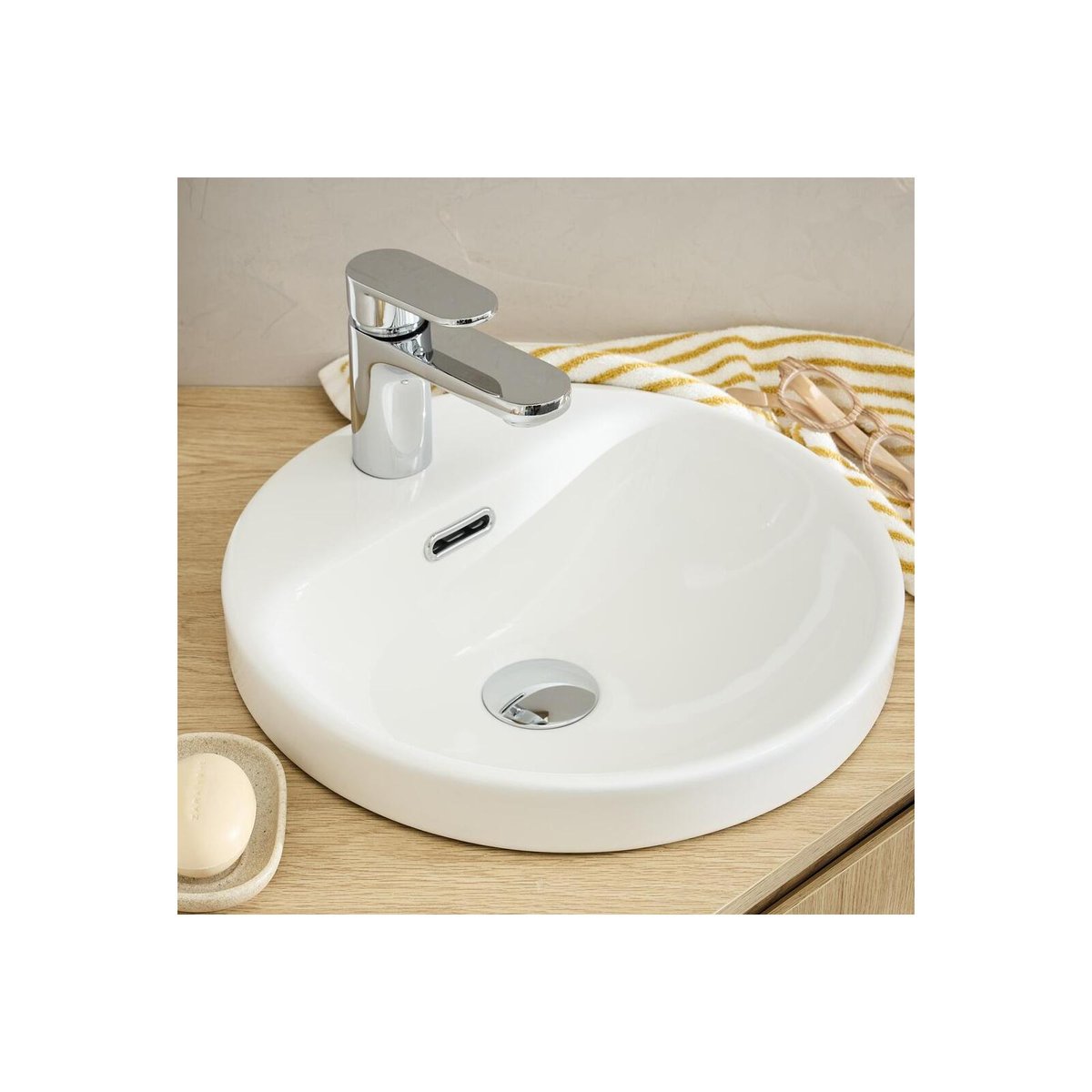 Vasque semi encastrée ronde en céramique blanche 37cm LEA blanc, MOB IN