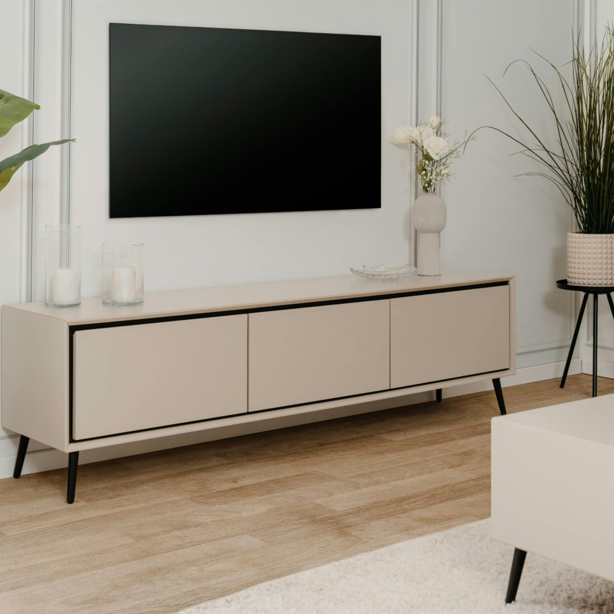 Meuble TV taupe 3 portes abattantes AVIO beige, PIER IMPORT