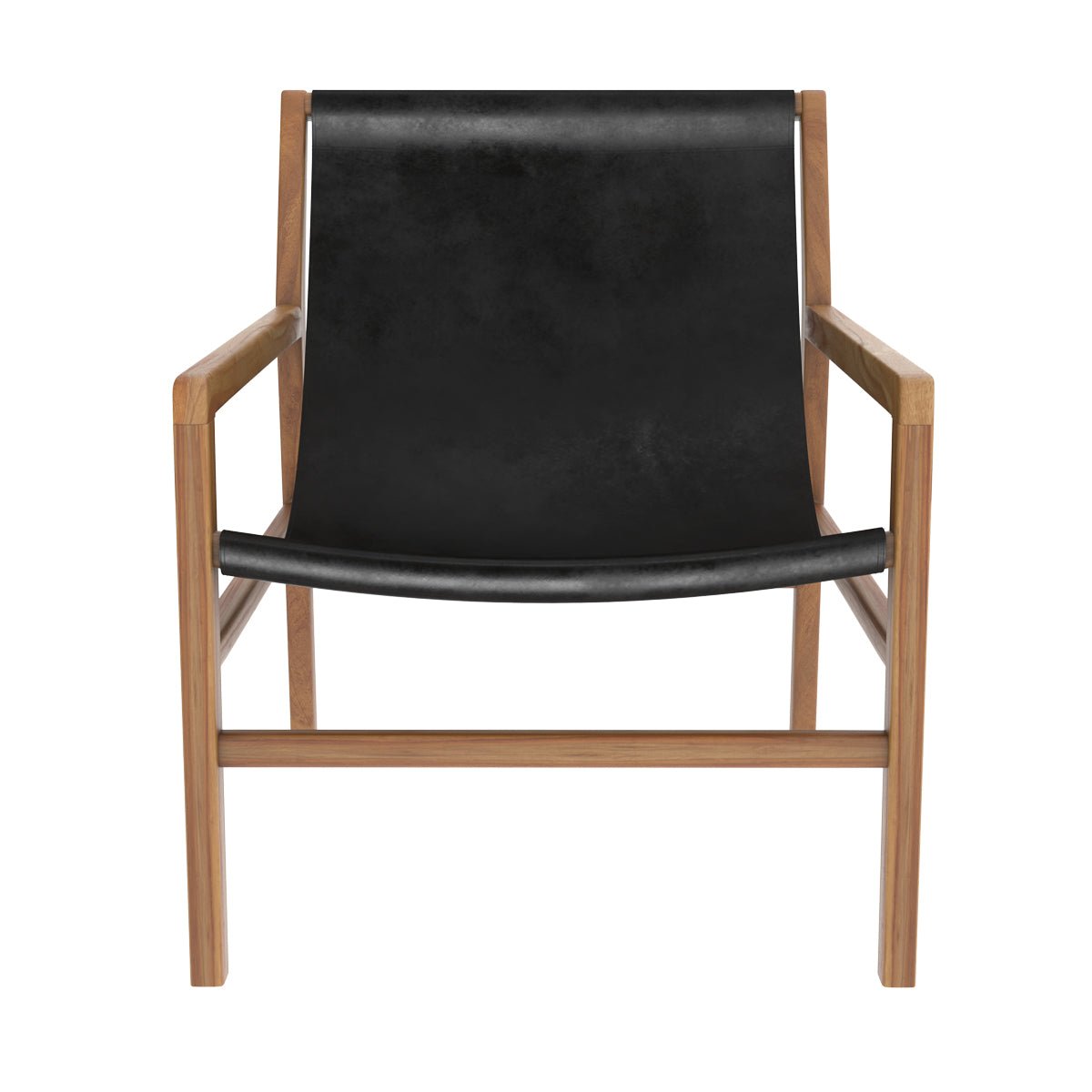 Fauteuil lounge en teck et cuir de vachette - APACHE noir, MAISON PAVANE