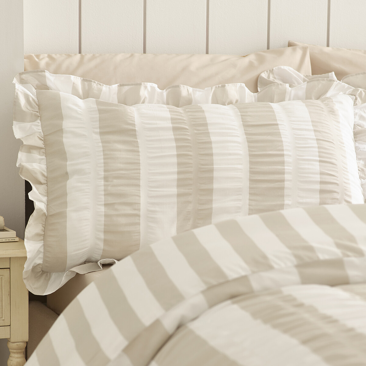 Seersucker Frill Stripe Duvet Cover And Pillowcase Set natural, CATHERINE LANSFIELD