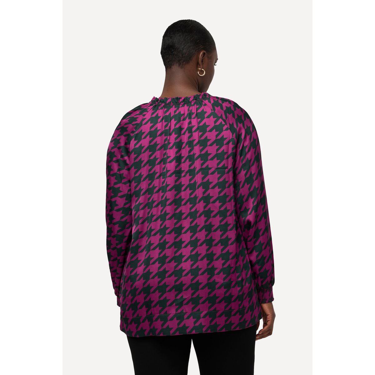 Blouse boxy en satin à col rond et manches vert nuit, ULLA POPKEN