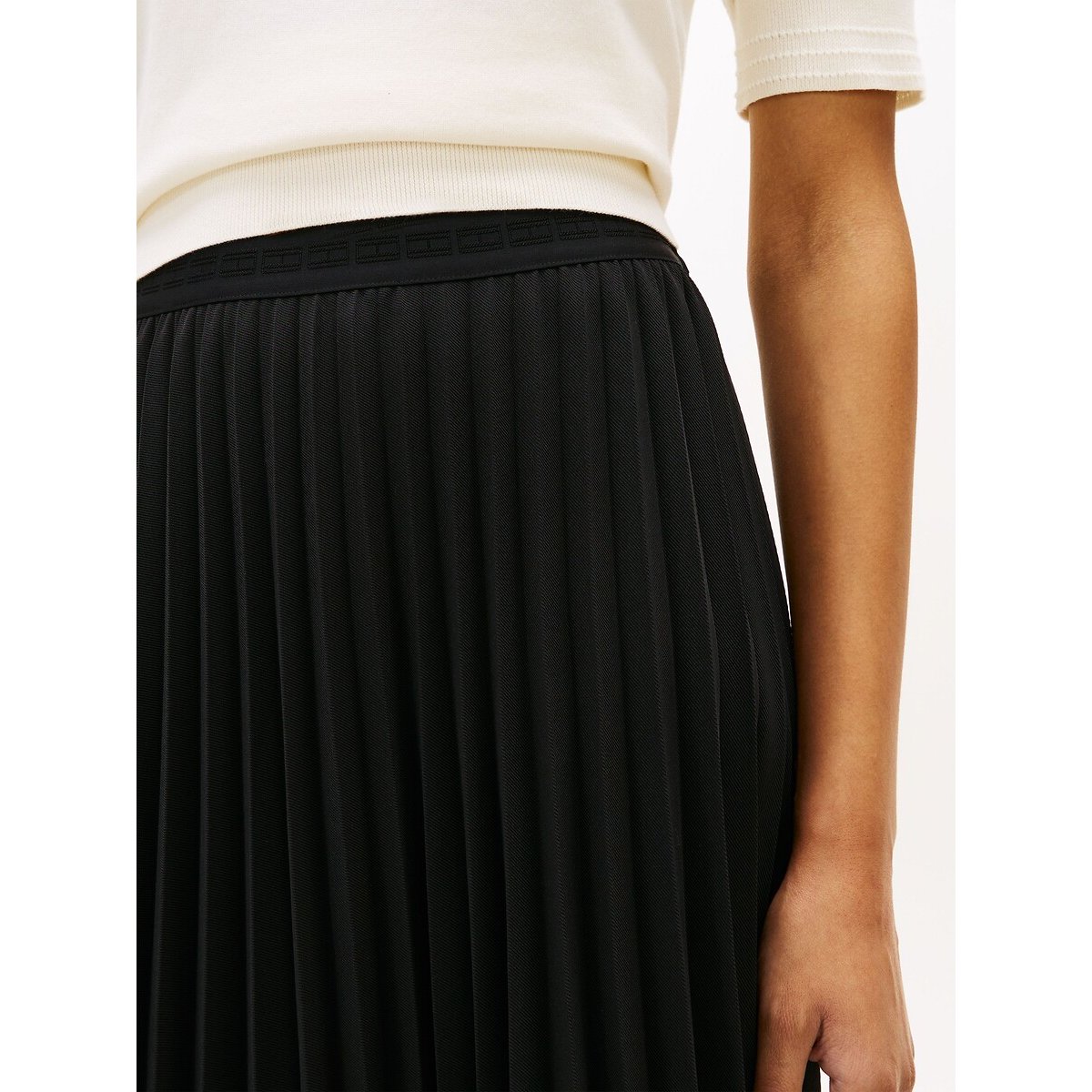 Jupe midi plissée à taille élastiquée noir, TOMMY HILFIGER
