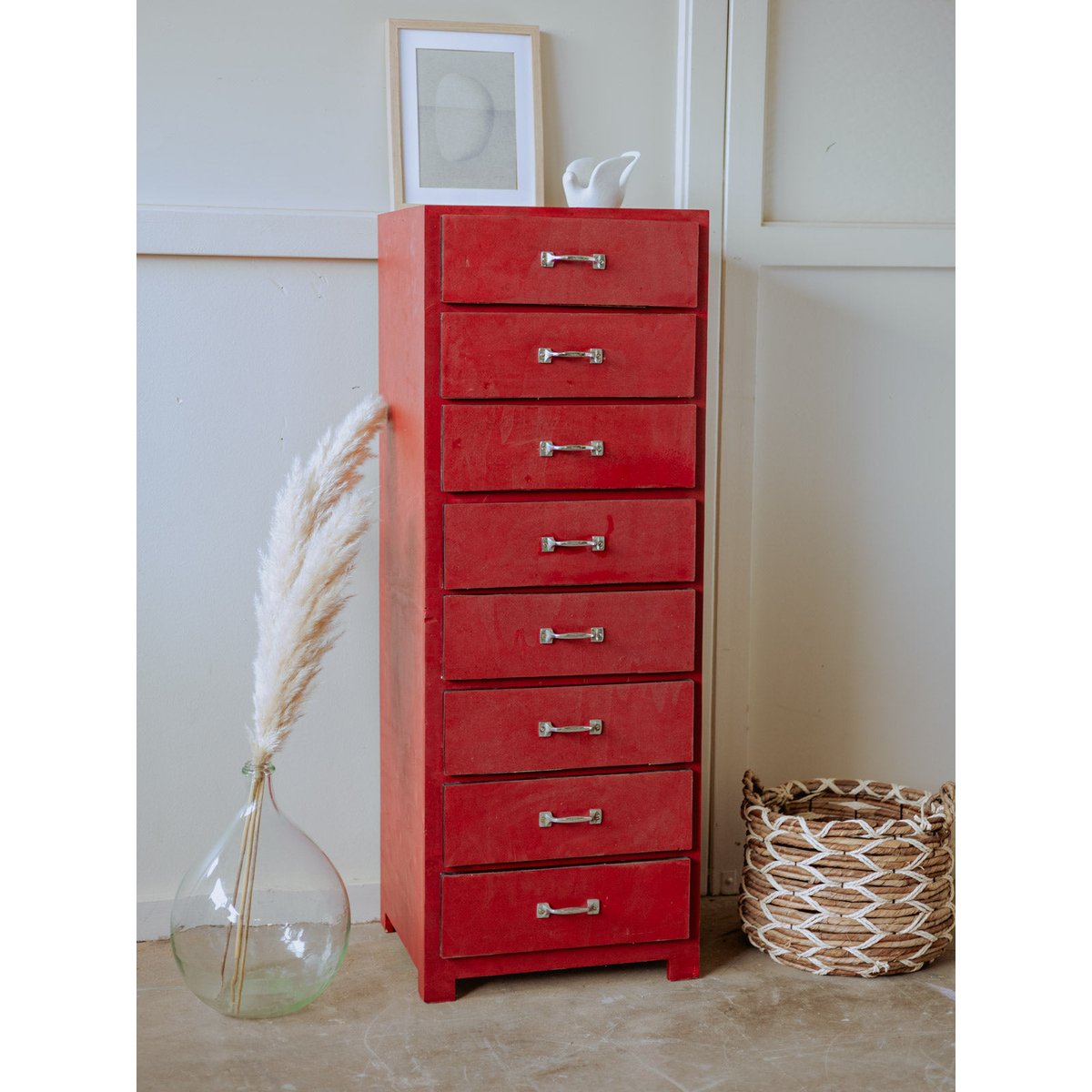 Chiffonnier vintage en bois Valery N°72 - Bon état rouge, DEBONGOUT