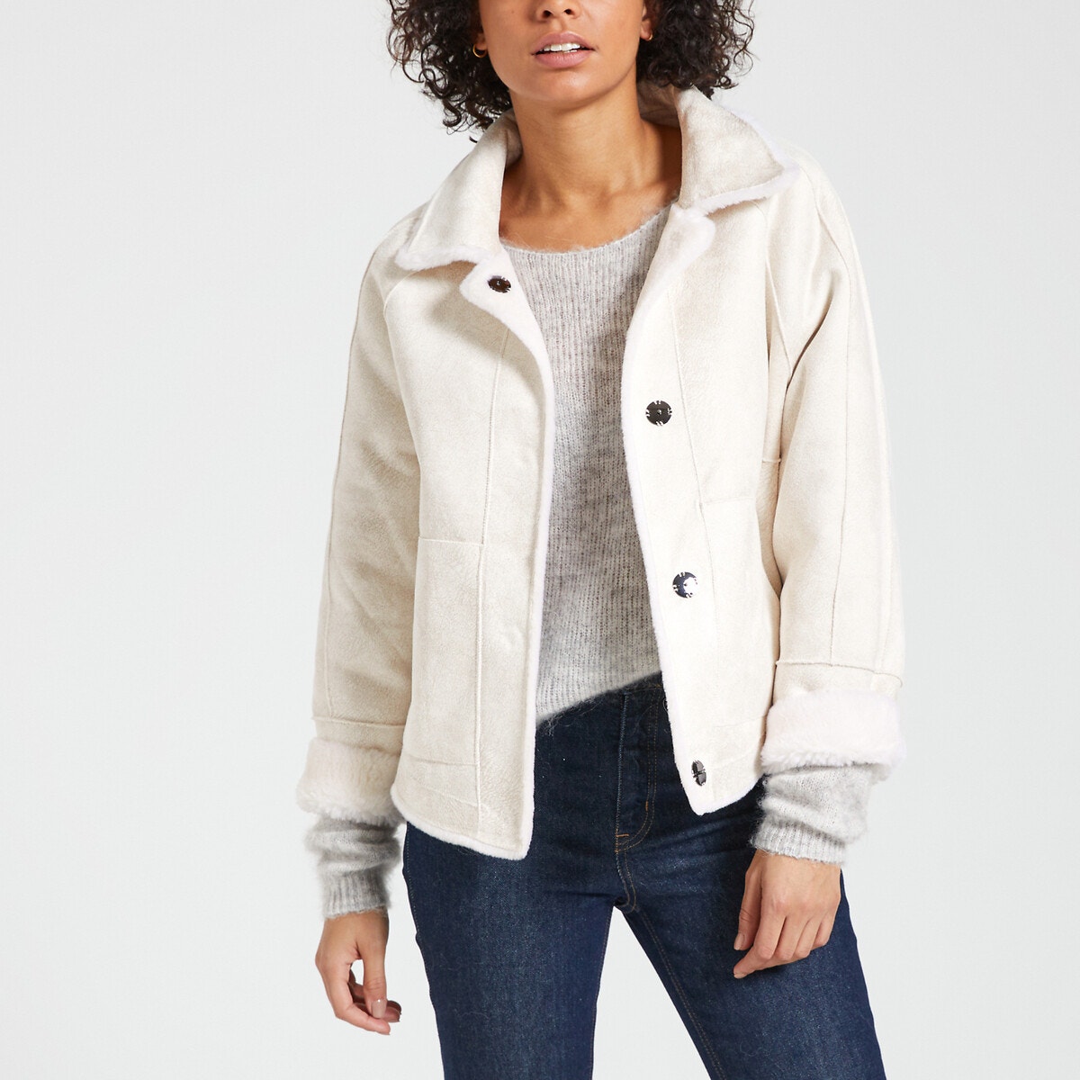 Blouson réversible court en bouclette HELEN ecru, OAKWOOD