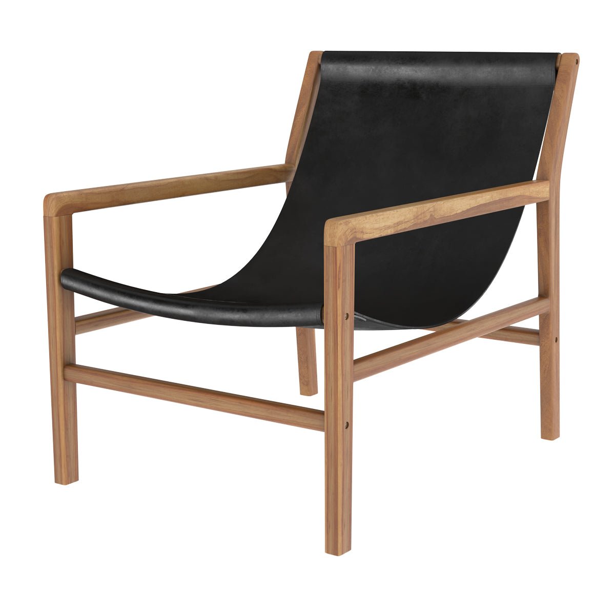 Fauteuil lounge en teck et cuir de vachette - APACHE noir, MAISON PAVANE