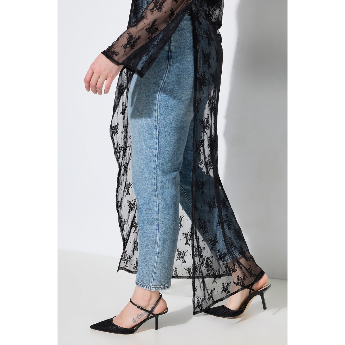 Robe maxi en dentelle, coupe évasée noir, ULLA POPKEN