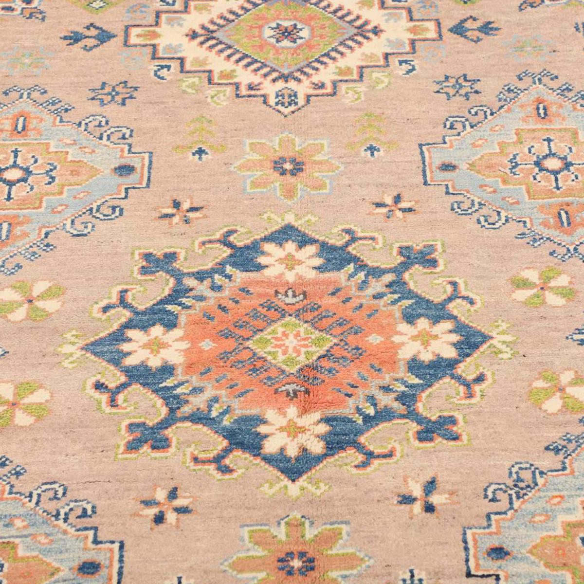 Tapis d'orient au motif géométrique, noué à la main, KAZAK CO 53 beige, bleu, multicolore, UN AMOUR DE TAPIS