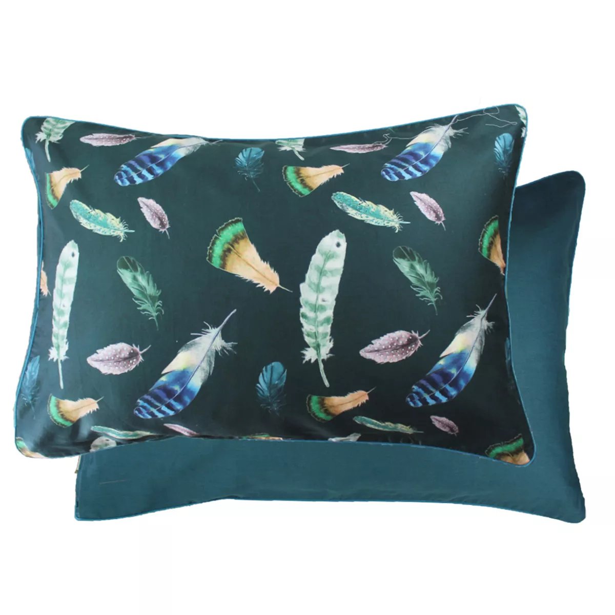 Taie d'oreiller satin de coton FEATHERS green, GARNIER THIEBAUT