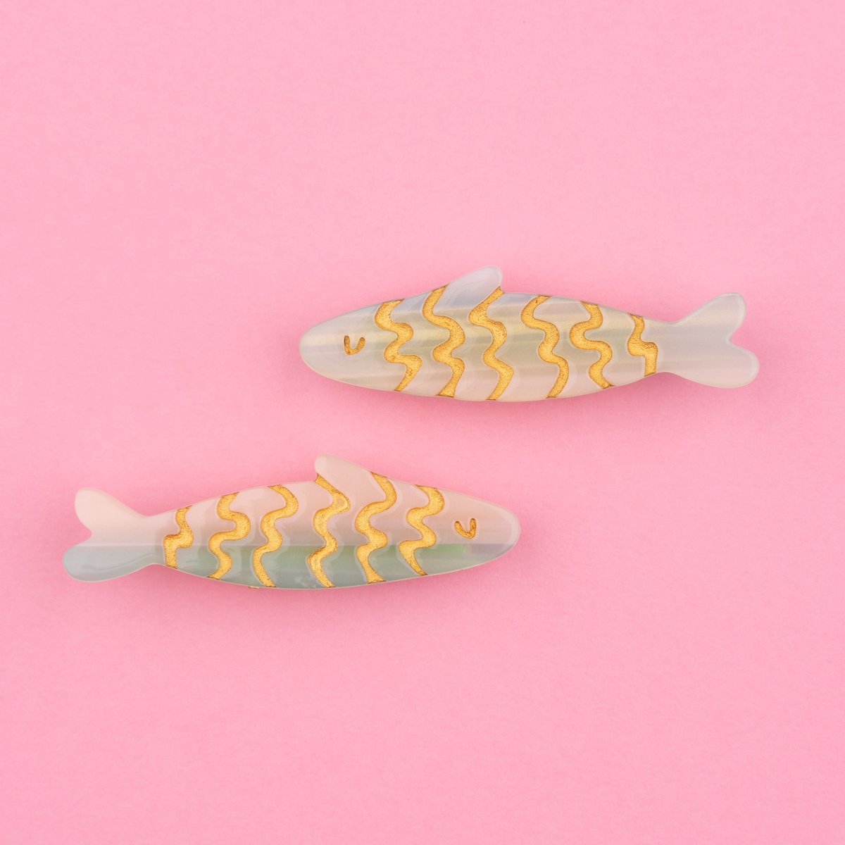 Set Barrettes Sardines doré aux reflets bleus et verts, COUCOU SUZETTE