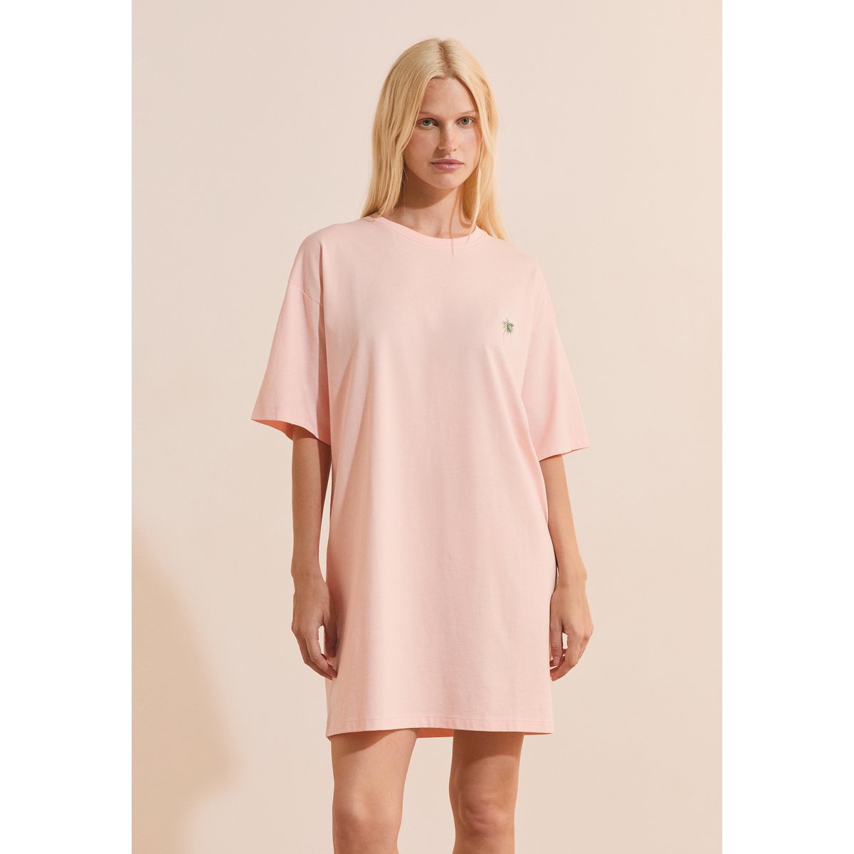 Chemise de nuit en coton SOLARIS rose poudre, ETAM