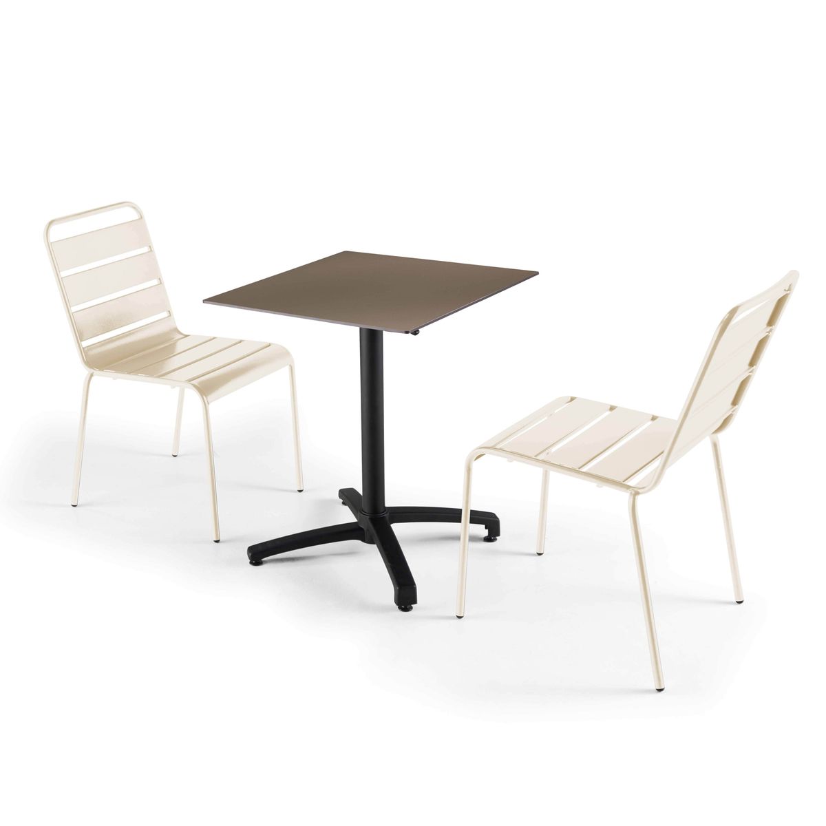 Ensemble table inclinable en HPL et 2 chaises en métal taupe chaise ivoire, OVIALA