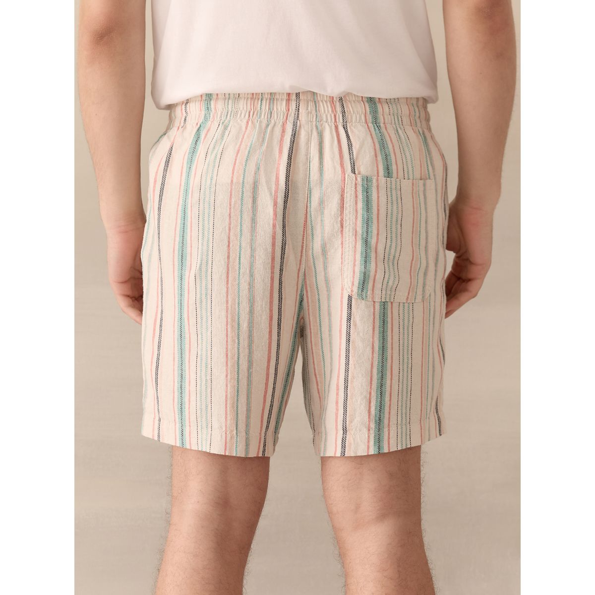 Short en lin mélangé avec taille élastique rayures multicolores, NEXT