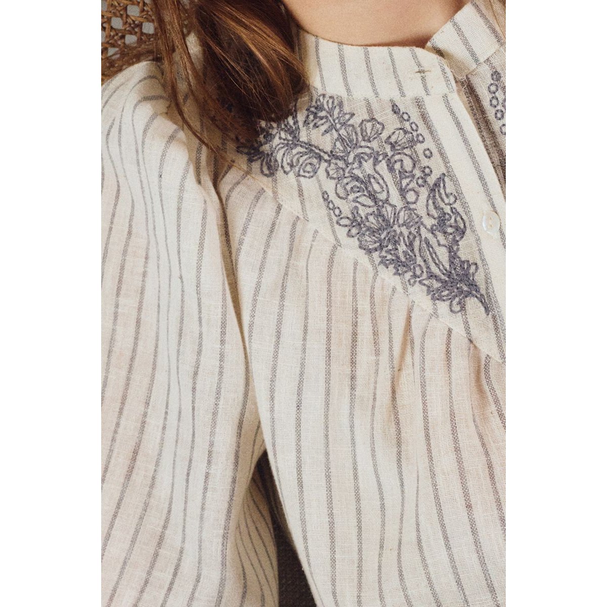 Blouse à rayures col Mao cream, MOLLY BRACKEN