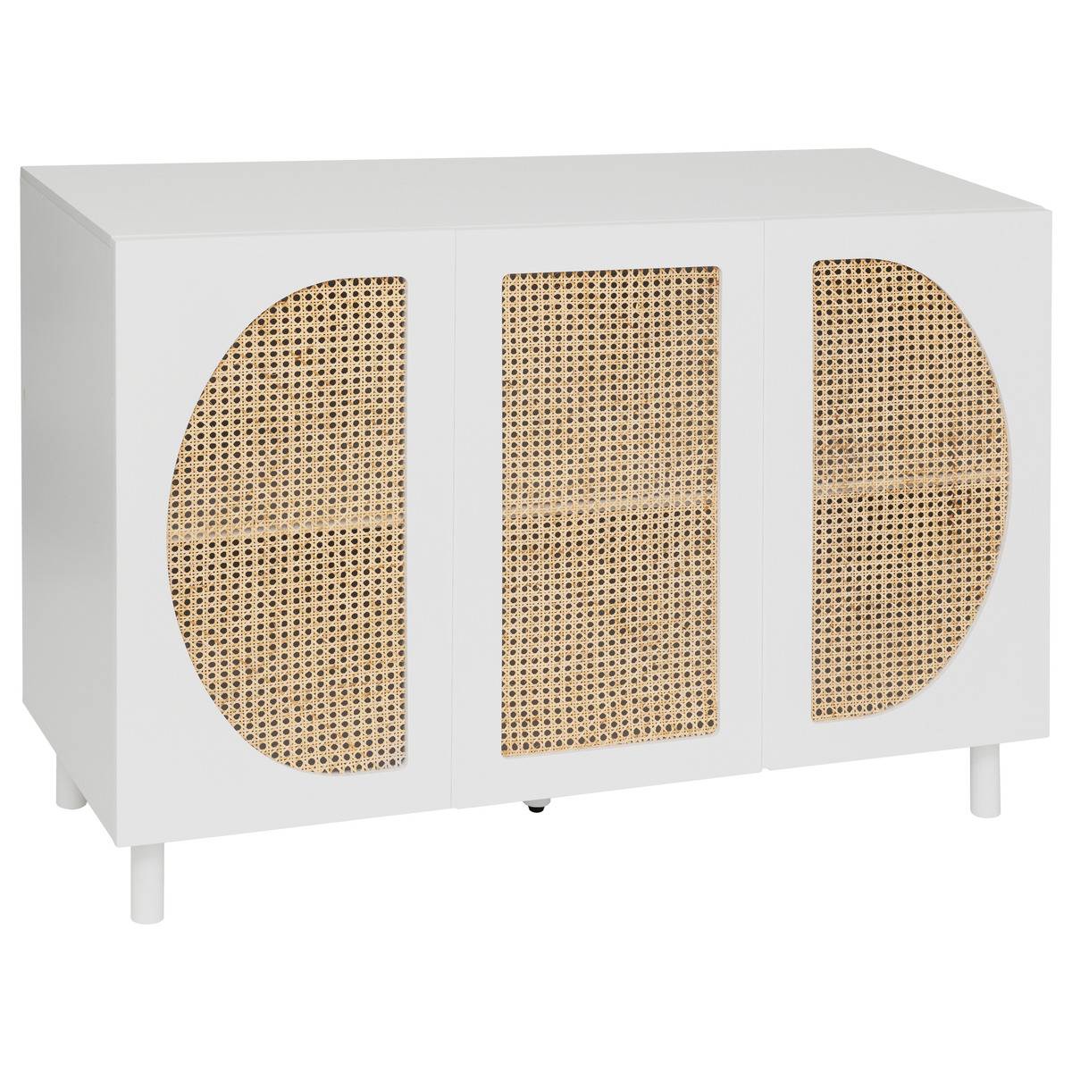 Buffet 3 portes cannage en rotin avec étagère ajustable CABRAS blanc, ATMOSPHERA