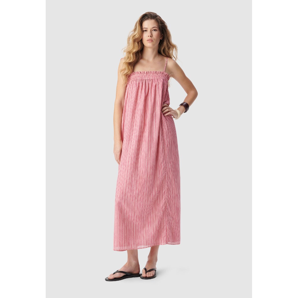 Robe longue rayée rose moyen, IKKS
