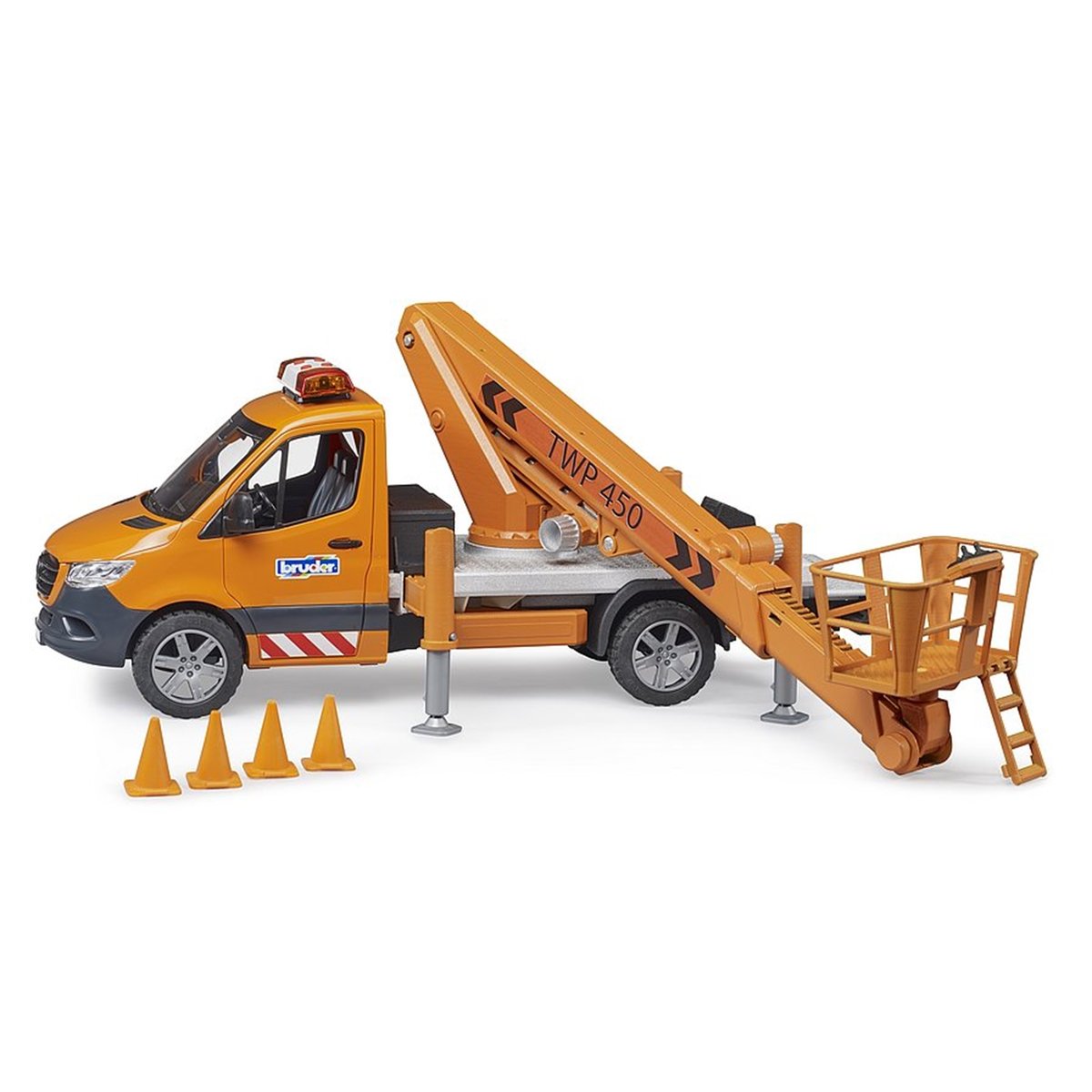 MB Sprinter avec plateforme de travail et module son + lumière orange, BRUDER