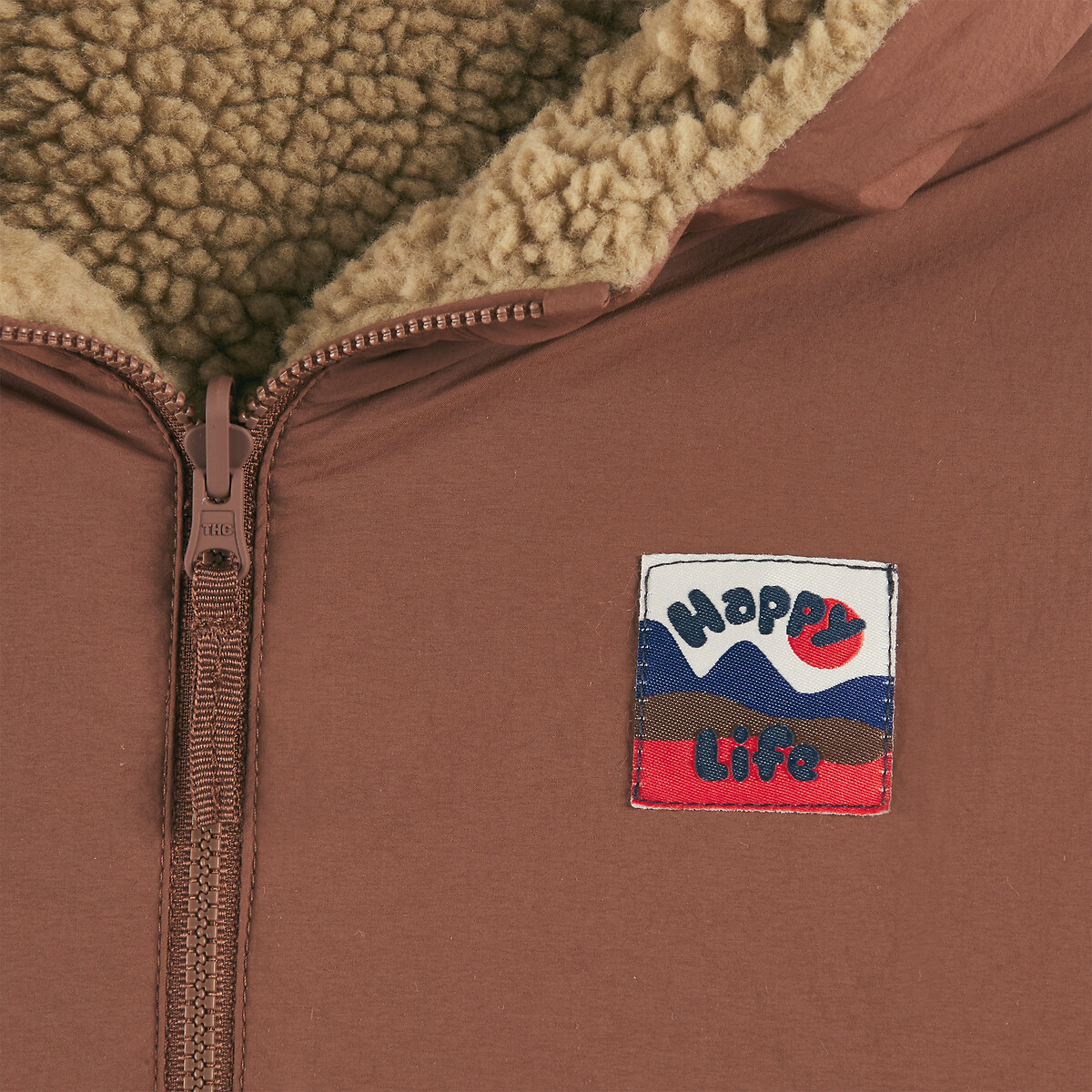 Blouson coupe-vent à capuche, réversible sherpa bleu marine/marron, LA REDOUTE COLLECTIONS