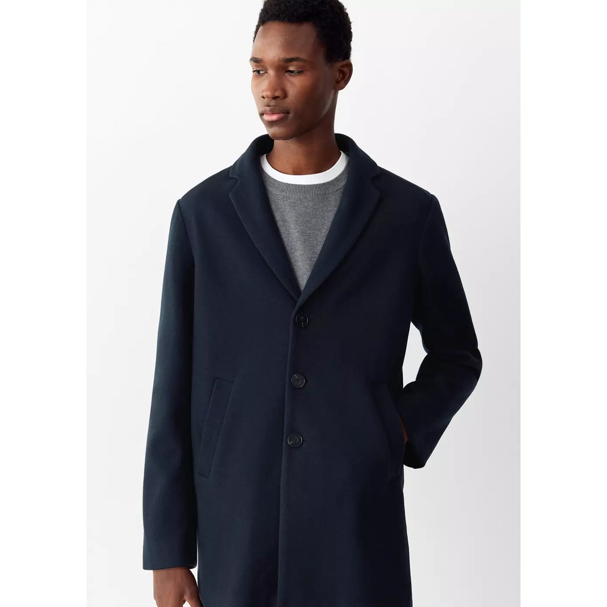 Manteau en drap col à revers bleu marine, MANGO TEEN