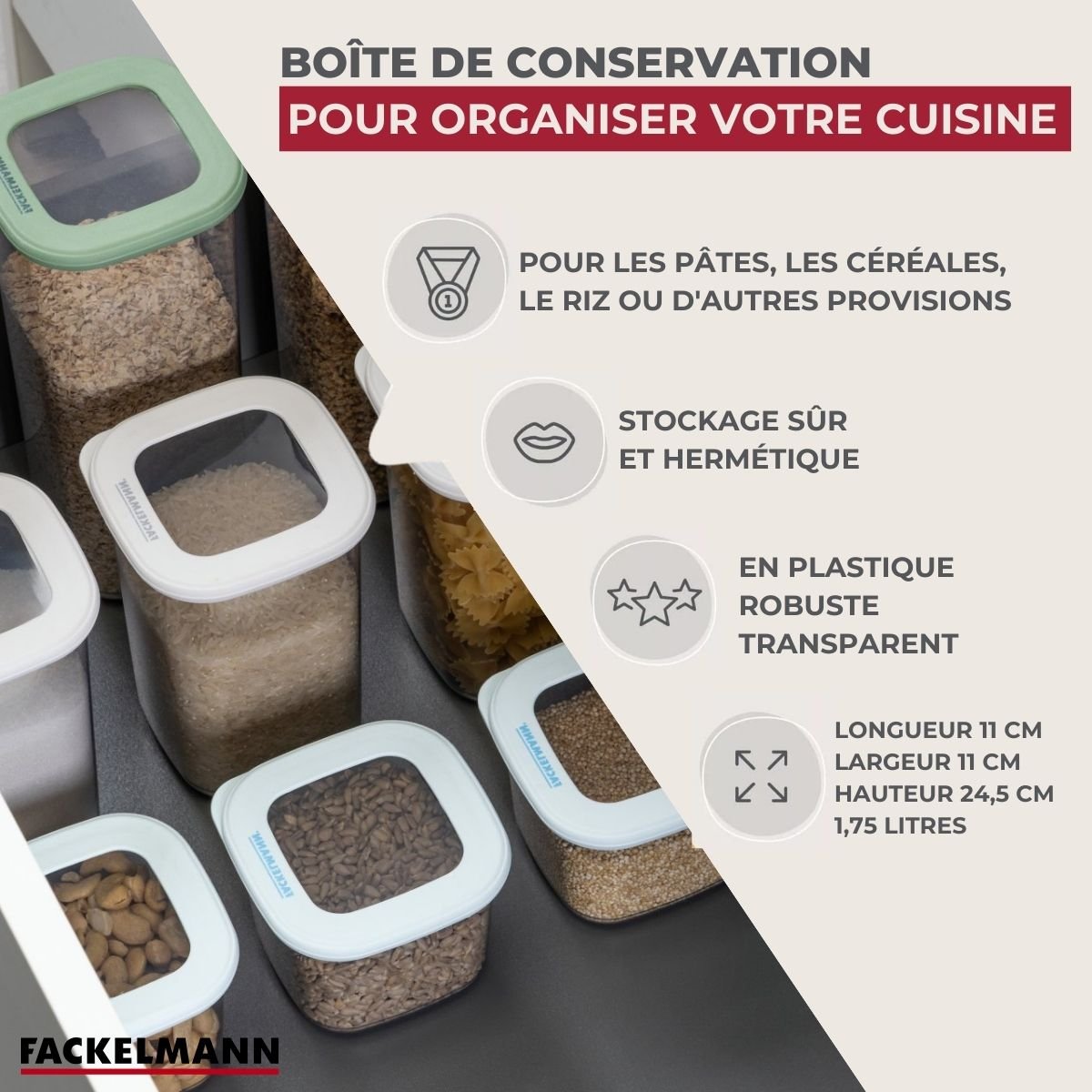 Boite à Provisions 1,75 Litre STORAGE transparent,vert, FACKELMANN