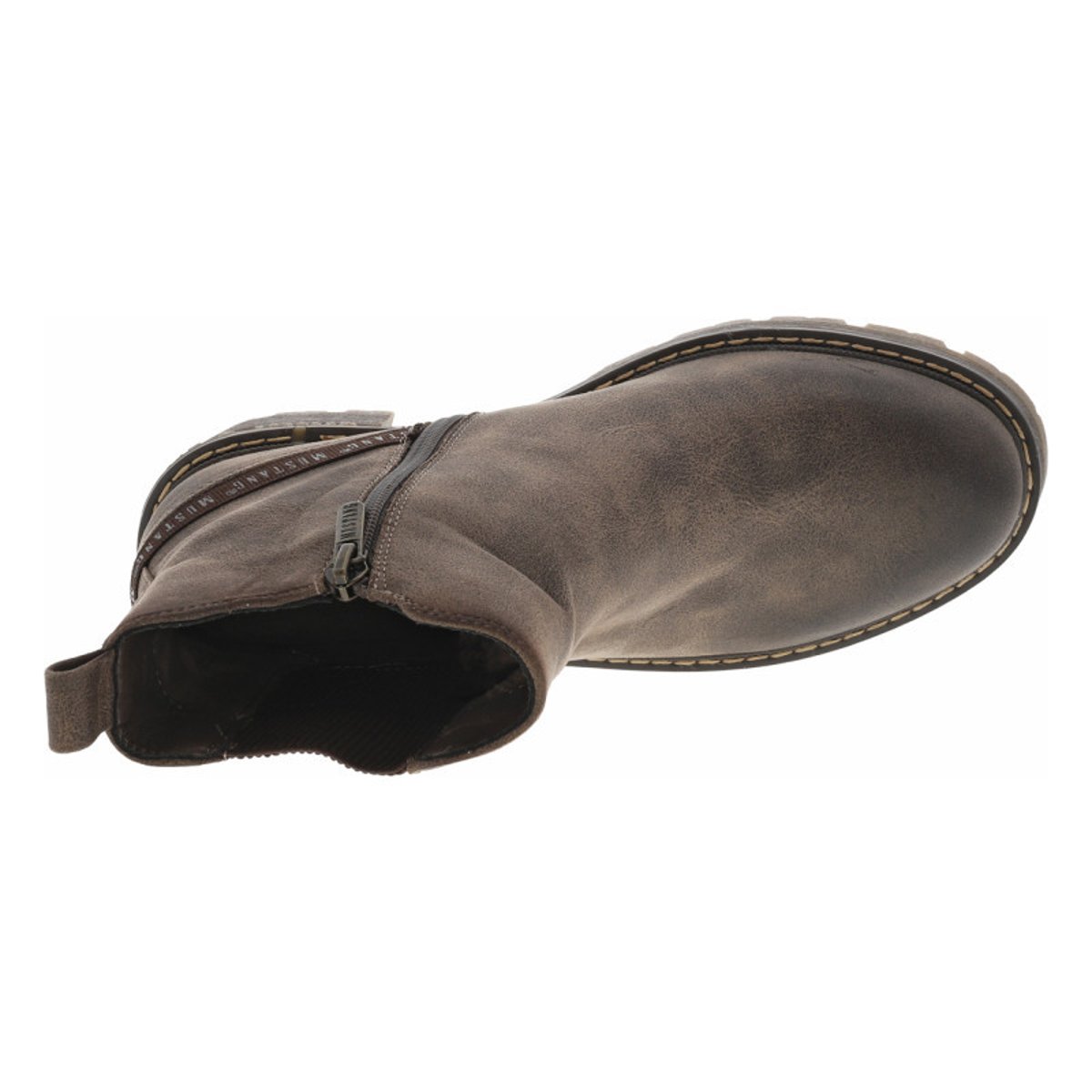 Boots cognac à talon décroché moyen avec un zip et un soufflet élastiqué taupe, MUSTANG