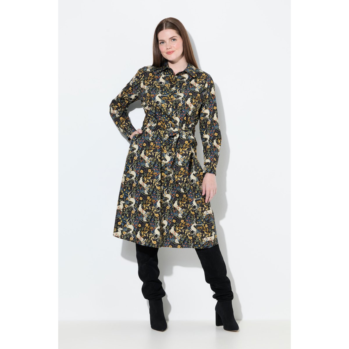 Robe chemisier, motif hiboux olive, ULLA POPKEN