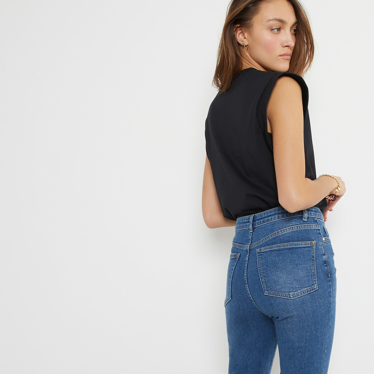 Camiseta sin mangas de algodón puro, cuello redondo sin mangas negro, LA REDOUTE COLLECTIONS