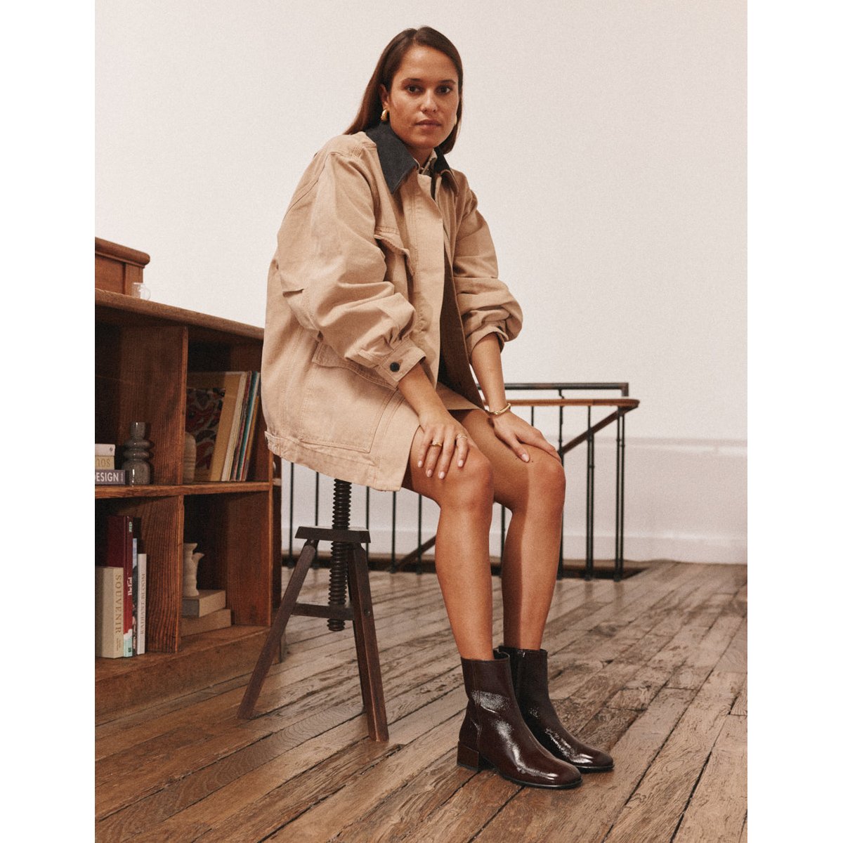 Bottines MOLI cuir plissé verni chocolat, ODAJE