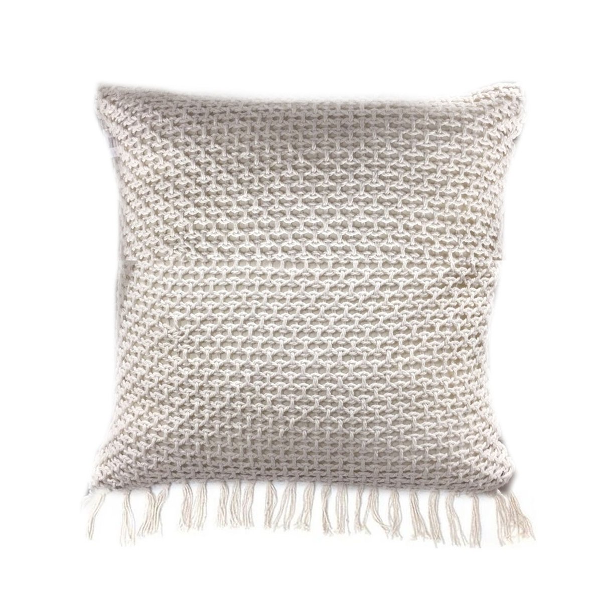 Coussin tricoté à franges ETHNICAL blanc, THE HOME DECO FACTORY