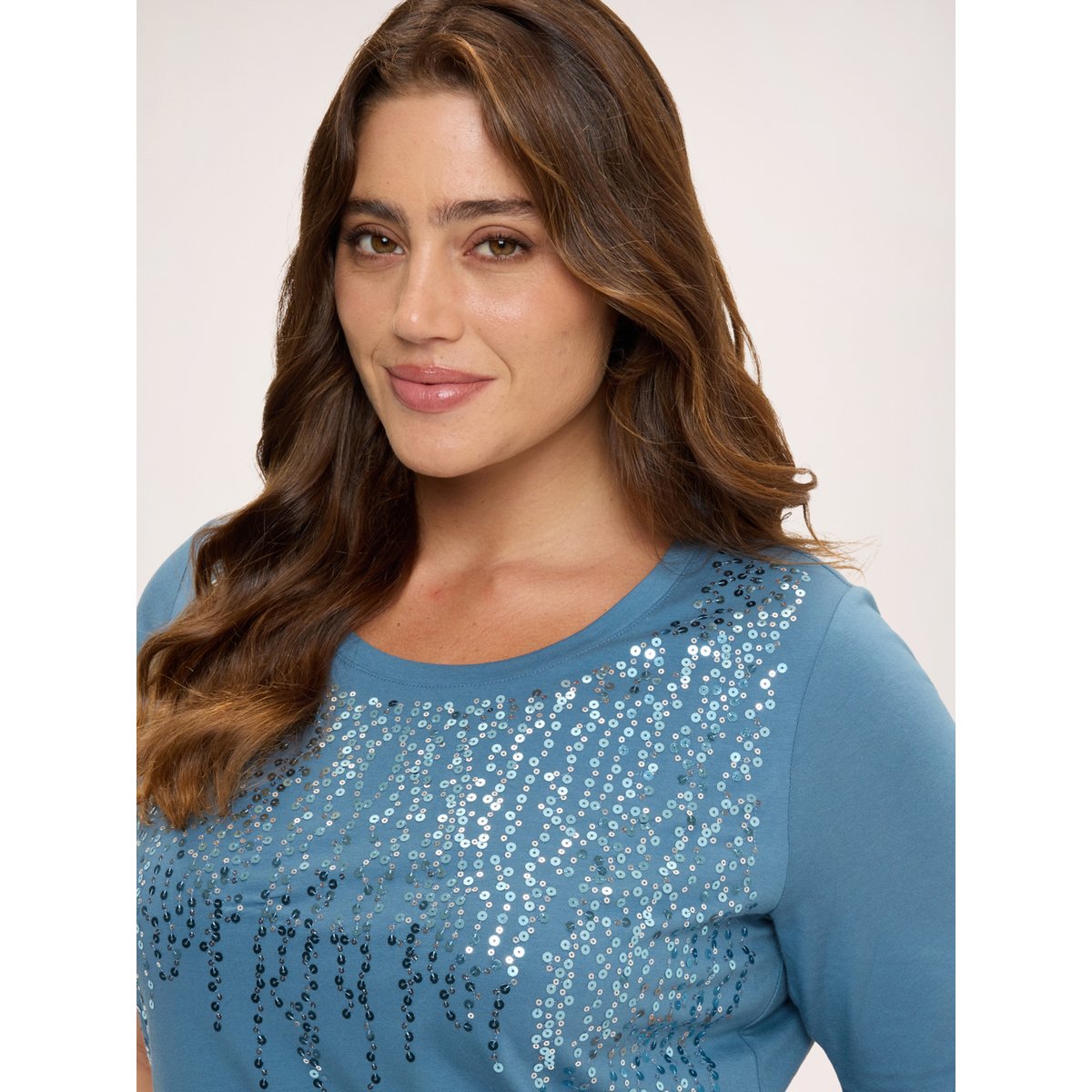 T-shirt avec paillettes en cascade light - blue, FIORELLA RUBINO