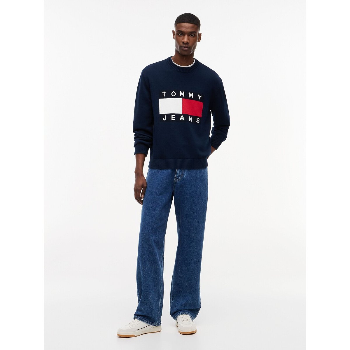 Camisola de gola redonda com logótipo marinho, TOMMY JEANS