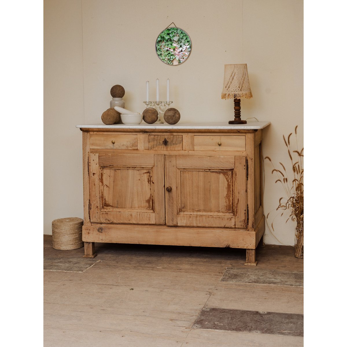 Buffet îlot en bois et marbre Gilbert N°1575 - Bon état blanc, DEBONGOUT