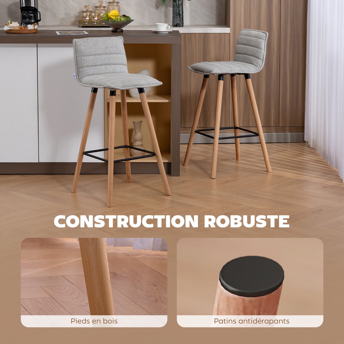 Tabouret de bar Polyester Gris gris clair, HOMCOM