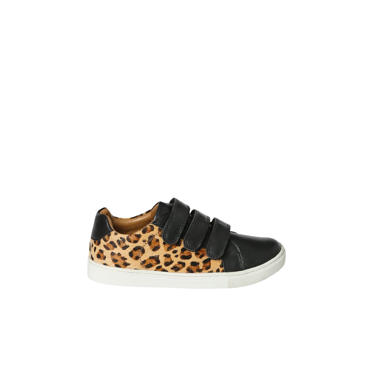 Baskets scratchées cuir imprimé léopard junior noir imprimé, VERTBAUDET